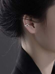 1对素面耳环，适合日常佩戴 - 銀色 - 查看 1