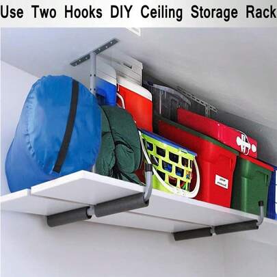 Garage Storage Hooks Rack Ceiling Mounted, Heavy Duty Utility Hooks Ladder Hangers For Pipe, Lumber, Fishing Rod And Ski Board 4 Pack Black