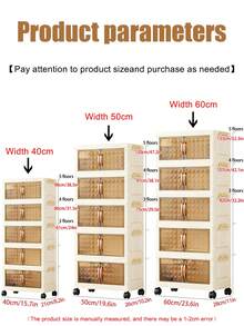 40/50/60cm Wide Foldable Storage Cabinet, 3-5 Tier Double Door Plastic Storage Organizer With Wheels, Toy, Snack, Clothes Storage Rack For Living Room, Home Dust-Proof Shelf, Kitchen Storage Rack, Containers, Oil Bottle, Spice Rack, Refrigerator Organizer, Kitchen Accessories, Draining Rack, Kitchen Cabinet, Home Supplies, Food Container - 彩色 - 查看 2