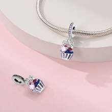 1件镀银下午茶心形甜甜圈冰淇淋奶茶杯套装，3件套特色糖果串精致冰淇淋杯，薯条珠子软糖熊，2个咖啡杯，草莓精灵吊坠，适合原创蛇形手链项链手链珠子DIY首饰制作，奢华女友礼物 - 彩色 - 查看 6