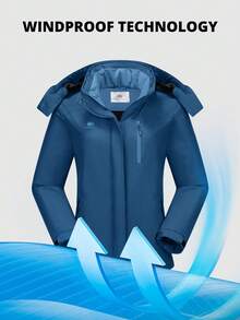 CAMEL CROWN Women's Windproof Ski Jacket, Waterproof Thickened Parka Coat, Warm Down Jacket - Navy Blue - View 4