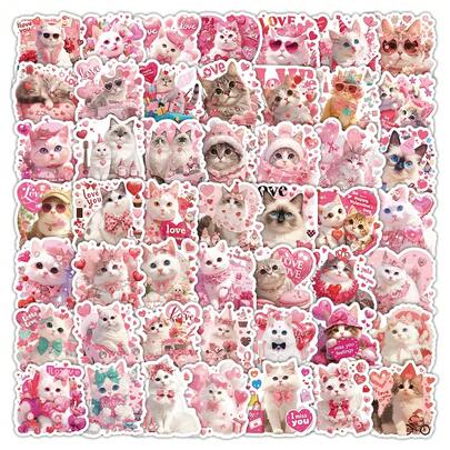 50 piezas de pegatinas románticas con corazones rosas y gatos lindos para el Día de San Valentín, serie de graffiti. Pegatinas impermeables adecuadas para decorar fundas de teléfonos, portátiles y tazas de agua. Opciones de regalo perfectas para Pascua, Día de San Valentín y fiestas.