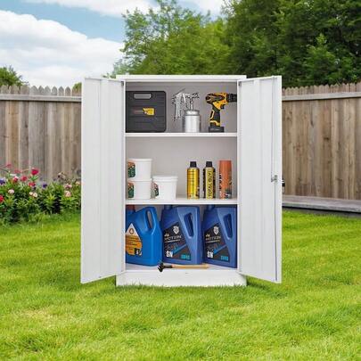 OSJ スチールキャビネット 折りたたみ収納キャビネット 大容量208L 防錆スチール セキュリティロック 可動棚 鍵付き 両開き扉 盗難防止 コンパクト設計 組み立て簡単