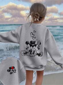 Disney Long-Sleeved Top, Single-Sided Cartoon Print, Children's Long-Sleeved Round-Neck Pullovers, Elastic Fabric, Autumn And Winter Casual Wear, Warm And Not Stuffy, Available In Multiple Colors, Is The Best Choice For Children's Gifts - 灰色 - 查看 1