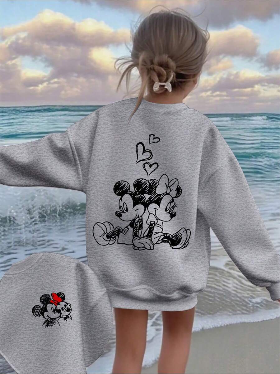 Disney Long-Sleeved Top, Single-Sided Cartoon Print, Children's Long-Sleeved Round-Neck Pullovers, Elastic Fabric, Autumn And Winter Casual Wear, Warm And Not Stuffy, Available In Multiple Colors, Is The Best Choice For Children's Gifts - Xám - Xem 1