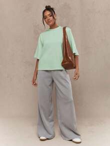 Valentine Outfits For WomenMISSGUIDED Oversized T Shirt Mock Neck Wide Half Sleeve Boxy Fit Casual Office Weekend Fall Winter Fashion Minimalist Vers - 薄荷綠 - 查看 5