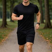 Men's Set: Black Sports T-Shirt And Shorts For Training, Gym, Running, Fitness, And Daily Use. Men's Kit: Black Sports Shorts And Shirt For Gym, Weightlifting, Walking, Cross Training, Functional Training. Men's Casual Sportswear Set. Lightweight And Comfortable Men's Workout Clothing. Breathable, Quick-Drying Fabric. 's Shorts. Basic Men's Sports T-Shirt. Set For Exercise, Physical Activity, Leisure, And Everyday Wear. Men's Clothing For Gym, Training, Running, Walking. 's Sportswear Set For Fitness And Casual Men's Fashion 2026. - màu đen - Xem 2