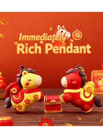 Cute Chinese Zodiac Horse Pendant Keychain | Made Of Silicone And Zinc Alloy, Blessing Luck And Wealth, Creative New Year Gift