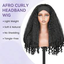 非洲卷发发箍假发，合成编织发质，发尾带有独特的弹性卷曲，22英寸柔软卷发发箍假发，适合，黑色混纺4C型蓬松卷发 - 黑色 - 查看 4