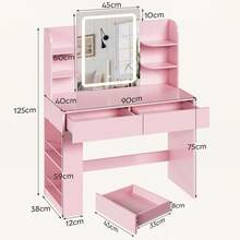 Devoko Dressing Table With LED Lighting, 3 Colors With Adjustable Brightness, Dressing Table With Mirror For Make-Up, Cosmetic Table With Adjustable Shelves, 2 Drawers, Modern, White - View 2