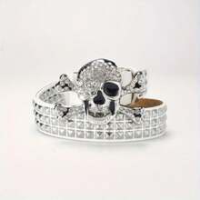 1 Men's Belt 2025 New Rhinestone Skull Pyramid Punk Belt Detachable Gothic Y2K Waist Chain Hip-Hop Streetwear Cool Girl Dark Style Ootd, Black/Silver Unisex Valentine's Day/Labor Day/Halloween/Christmas Gift - 黑色 - 查看 5