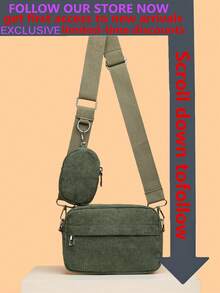 2pcs Men's Mini Crossbody Bag Set - Messenger Bag & Coin Purse, Square Shaped Lightweight Shoulder Bag With Adjustable Strap, Travel Essential, Summer Corduroy Bag, Holiday Valentine'S Day Phone Bag - Green - View 2