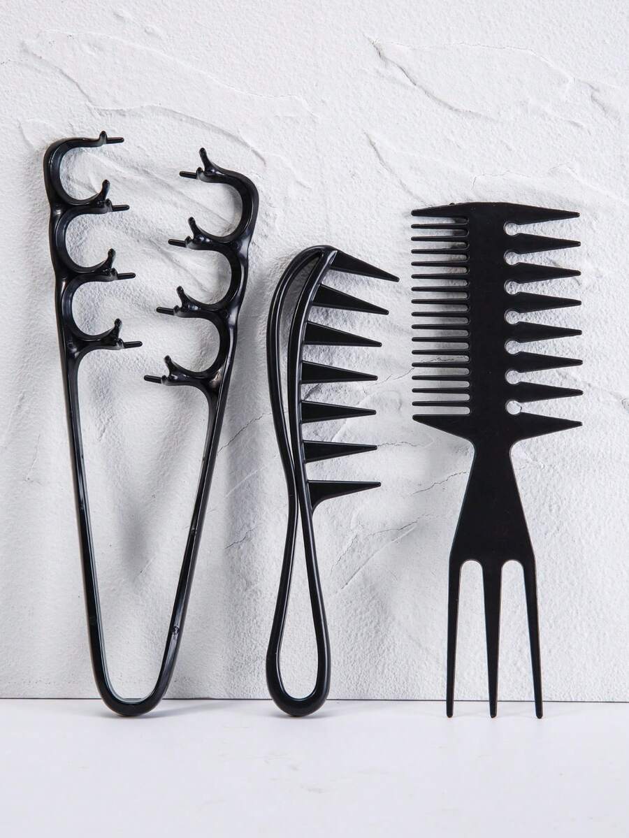 WANMEI 3pcs Textured Hair Brush Set, Volumizing Wide Tooth Comb, Fluffy Wide Tooth Curling Comb, Men's Textured Styling Brush For Volume, Double-Sided Wide Tooth Textured Brush, Unisex Hair Styling Tool