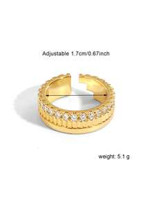 Charm-In Gold Plated Full Zirconia Adjustable Open Ring For Women Vintage Luxe Style For Party & Daily Wear Perfect Gift For Her - Gold - View 5