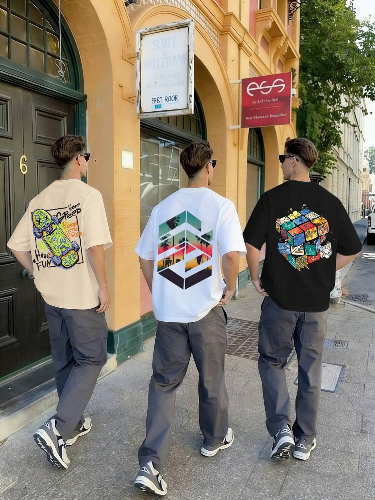 4 pièces/set T-shirts confortables à coupe slim et multicolores pour garçons adolescents 3