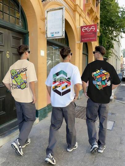3pcs/Set Teen Boys Casual Graphic Oversized T-Shirts, Street Art Inspired Visually Striking Designs, Suitable For Summer Tops, Teens Shirts