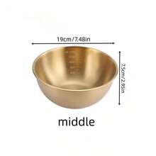 1-3个优雅金色不锈钢沙拉碗 - 防锈易清洗，非常适合沙拉、烘焙、备餐 - 多功能厨房必备，带刻度标记 - 金色 - 查看 9