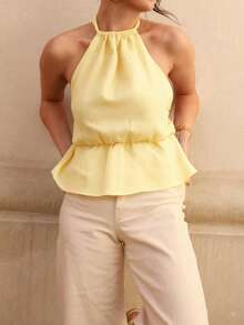 Áo hai dây nữ dáng suông, thoải mái, có dây rút, thích hợp mặc hàng ngày, đi làm, đi nghỉ mát - Thanh lịch, mềm mại, nhẹ nhàng, màu trơn, thích hợp cho bãi biển, đường phố, du lịch mùa hè. - Kem - Xem 2