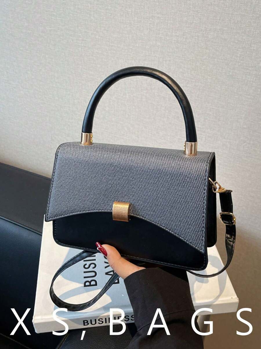 Chic Minimalist Women Handbag, Casual Shoulder Crossbody Bag With Patchwork Design - Black - View 1