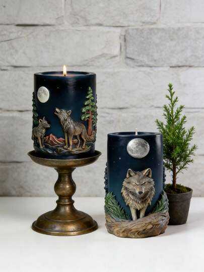 2 件装逼真 3D 狼硅胶蜡烛模具，耐热高弹软硅胶材质，用途广泛——可用于制作蜡烛、石膏/绘画、捏捏乐/解压玩具、摄影背景、家居装饰、节日派对礼物、手工艺品等，经久耐用，易于清洁，可重复使用，是送给喜欢动物、自然、户外活动的男友或朋友的绝佳礼物，也适合生日、乔迁等场合，更是露营、北欧风、哥特主题派对的完美道具。