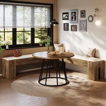 LITTLE TREE L-Shaped Bench, 61" Entryway Shoe Bench With Padded Seat Cushion, Corner Breakfast Nook Seating For Dining Room, Kitchen, Cloakroom, Entryway, White And Brown, - 白色 - 查看 4