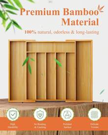 Kitsure Large Bamboo Silverware Organizer - Expandable Drawer Organizer For Utensil, Cutlery And Flatware, Kitchen Storage Solution With 6 To 8 Slots, Natural - 預設 - 查看 5