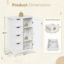 Bathroom Storage Cabinet With 4 Drawers And 1 Cupboard, Entryway Home Decor Furniture Towels Storage Organizer Unit, White - trắng - Xem 3