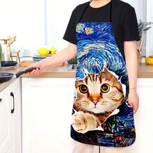 Cat Apron Blue Starry Night Van Gogh Art Cat Face Print For Cooking Baking Kitchen Use - 1pc Blue - View 3