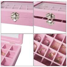 24 Grids Earring Storage Organiser Velvet Jewellery Box Earring Box Jewellery Storage Display Box For Rings Earrings Charms Pendants Pink - Pink - View 4