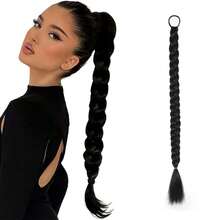 长款马尾辫接发，直发女士24英寸编织直发接发，配有自然柔软的合成发圈，适合日常使用 - 彩色 - 查看 8