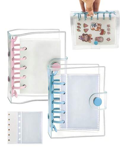 71pcs - Mini Transparent 6-Ring Binder Covers With Matching Inner Pages And File Folders. Made Of Soft Transparent PVC Material, Suitable For Binders, With Protective Sleeves And Quick Clips. Perfect Back-To-School Gift For Students, Ideal Children's Learning Supplies.