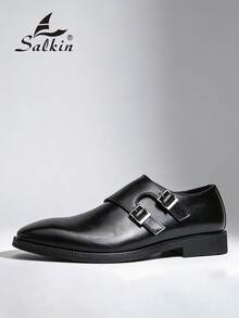 Salkin 经典复古男士僧侣搭扣正装鞋 - 双扣尖头套脚正式正装乐福鞋，纯色，柔软舒适，防滑，适合办公室、商务、派对、婚礼、西装等场合，春夏秋季均有，大码（尺码偏大，建议选购小一码） - 黑色 - 查看 3