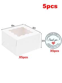 5/10个装白色带窗口烘焙盒，尺寸分别为4x4x2.5英寸/6x6x3英寸/12x12英寸，附赠贴纸，适合盛放零食、甜点、巧克力草莓、迷你蛋糕等，方便携带和展示。 - 彩色 - 查看 10