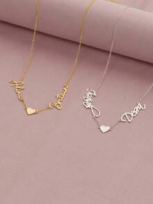 A Warm Love Customized Stainless Steel Necklace With Two English Names And A Heart, Eternal Love, Romantic Couple Necklace, Made Of Stainless Steel Material, Perfect For Birthday And Holiday Gifts For Your Friends, Partners And Family On Christmas, Thanksgiving, Valentine's Day, Birthdays And Anniversaries Gold Stylish, Simple, Casual Custom, Personalized, Unique Ideal Gifts For Her, School Supplies, Back To School, For Teacher Gifts, For Dorm Rooms, Chic Autumn - Multicolor - View 2