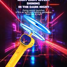 SKYQITIAN Outdoor Glow-In-The-Dark UFO Bamboo Dragonfly Launcher [Includes 6 Small Flying Butterflies, No Need To Worry About Losing Them] Parent-Child Interactive Electric Toy,Powerful Motor,One-Button Launch, Training Children's Outdoor Reaction Skills. - Yellow - Comes With 6 Small Flying Saucers - View 8