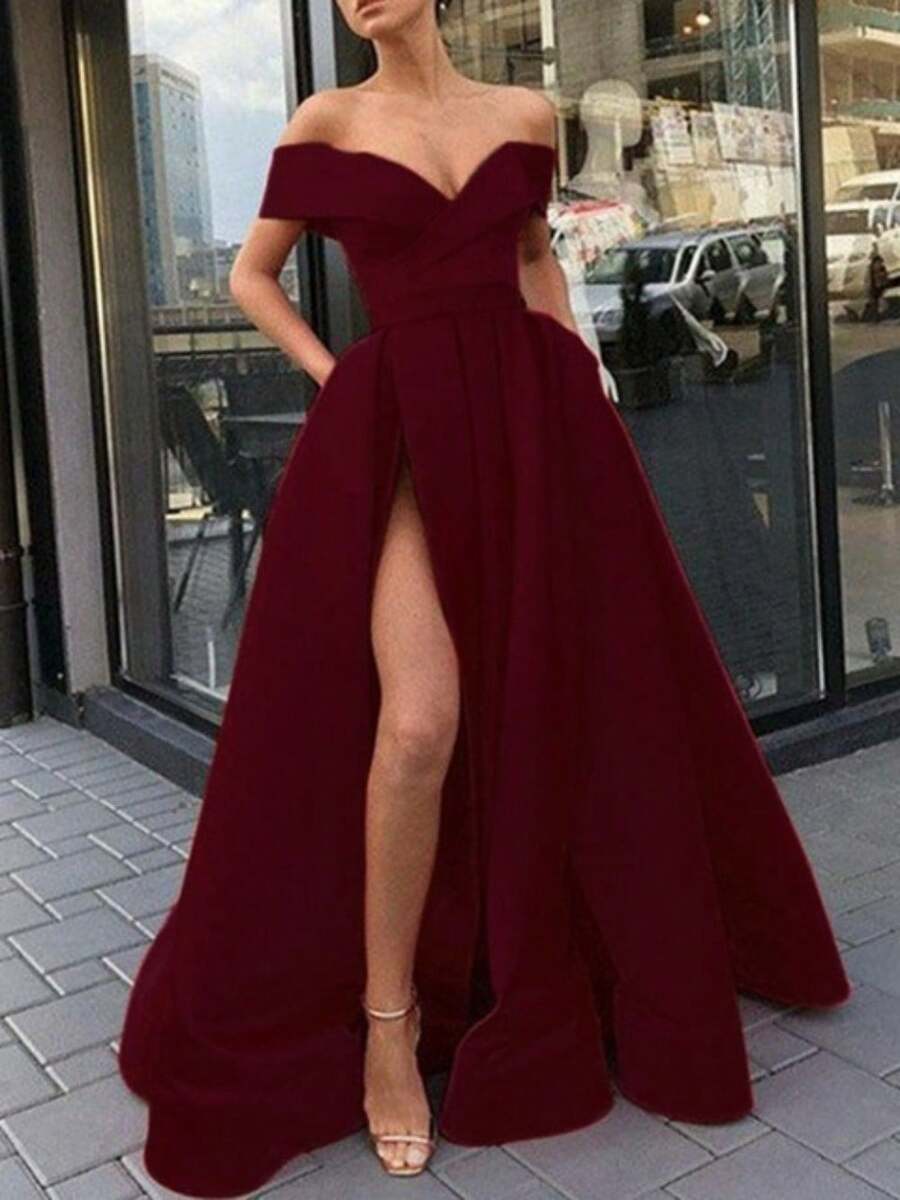 Women's Dress Dress 2026 Chinese New Year Summer Dress Sexy Deep V-Neck  Satin Multi-Color Dress - 酒紅色 - 查看 1