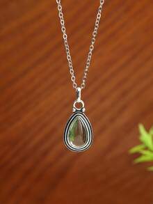 1 chiếc mặt dây chuyền đá lựu phong cách Bohemian cổ điển, dây chuyền nữ chạm khắc tinh xảo màu đỏ, phụ kiện trang sức cá nhân hóa. - Giọt nước xanh nhạt - Xem 11