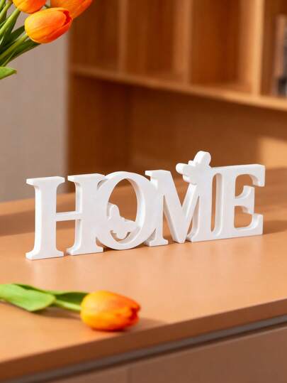 1pc, 3.1" X 8.9" Plastic Material White Butterfly "HOME" Letter Decoration, Indoor Tabletop Cozy Decorative Letter Sign, Suitable For Home, Wedding, Anniversary, Party Decor