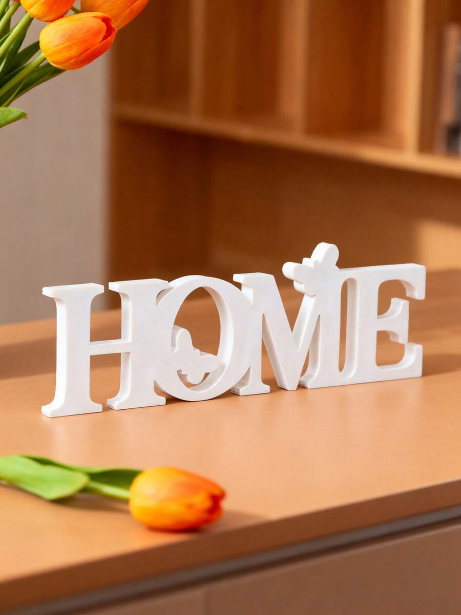 1件 白色蝴蝶鏤空 HOME 3D字母桌面擺飾，室內桌面溫馨裝飾字母牌，奶油風新家玄關桌面裝飾，餐桌展示，連體字母擺件，適用於居家、婚禮、週年紀念、派對裝飾，風格攝影道具