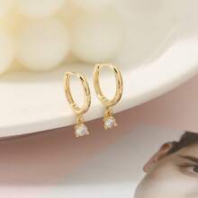 3 Pairs Zirconia Earrings Set, 1 Pair Studs + 1 Pair Clip-Ons + 1 Pair Dangle Earrings, Light Luxury Simple Style, Mix & Match Wearable - Multicolor - View 8