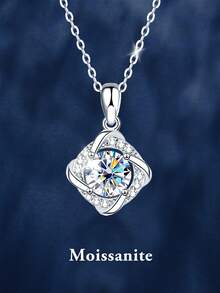 1pc 925 Silver 1 Carat 6.5mm Moissanite Necklace, Suitable For Women's Daily Wear, Banquet, Vacation, Valentine's Day, Mother's Day, Wedding Anniversary, Women's Jewelry Gift - Silver - View 6