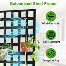 Jardinera metálica con enrejado, 185 x 120 x 30 cm. Jardinera elevada para exteriores con malla de privacidad y orificios de drenaje para plantas trepadoras, flores y hortalizas. - Negro - Ver 5