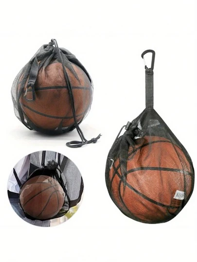 1pc Black Portable Basketball Net Bag - Durable Mesh Sports Ball Carrier With Drawstring Closure, Multiple Compartments For Sports Gear, Basketball, Volleyball, Soccer - Travel & Training Gear For Home, Gym, Outdoor Use, Sports Equipment Storage, Sleek Design, Sturdy Construction