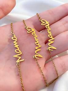 Minimalist Fashion Stainless Steel Jewelry Set, "Mom" Letter Pendant Necklace And Bracelet, Perfect Mother's Day Gift, Jewelry Accessories - Gold - View 3
