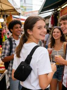 一款多功能实用胸包，配件可拆卸，方便DIY，适合上学、通勤、朋友聚会、周末购物、探亲访友、新年签到等场合，尤其适合年轻女性/学生，经久耐用且防污，日常和圣诞节两用。 - 長方形 - 查看 2