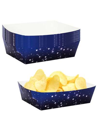 20个/40个/60个蓝色太空主题派对纸质食物托盘，星空银河纸质食物船，可盛放零食、糖果、爆米花、玉米片、热狗等，适用于太空主题生日派对装饰