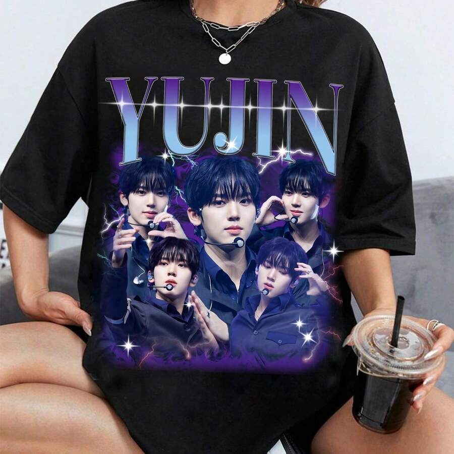 Retro Yujin Zeroba-Seone T-Shirt ZB1 Melting Point Album Shirt ZB1 Jiwoong Zhang Hao Hanbin Seok Matthew Taerae Ricky Gyu - 黑色 - 查看 1