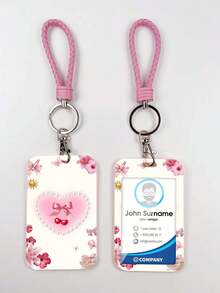 1个ABS粉色绳猫狗图案钥匙扣吊坠，可作包包挂饰、身份证/公交卡/门禁卡夹，适合四季日常使用 - 長方形 - 查看 4