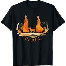 Peace Walking Monks & Dog Minimalist Zen Art T-Shirt - Schwarz - Übersicht 1
