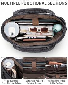 Puffer Tote Bag For Women, Lightweight Puffy Work Handbag Teacher Nurse Quilted Shoulder Bag For School Travel Gym - Charcoal Grey - 查看 3